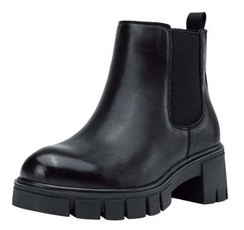 Jeossy Women's Ankle Boots 9606L Black Leather Chelsea Platform Chucky Heel Booties for Women Size 9.5(DJY9606L Black 09.5) | Amazon (US)