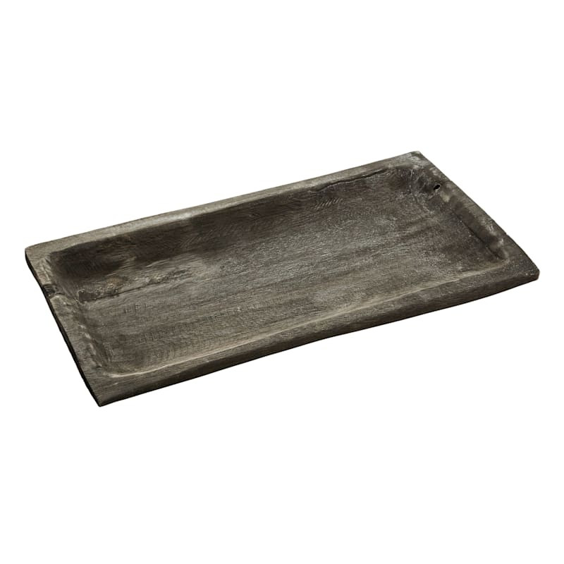 Black Brush Wood Tray, 20x10 | At Home