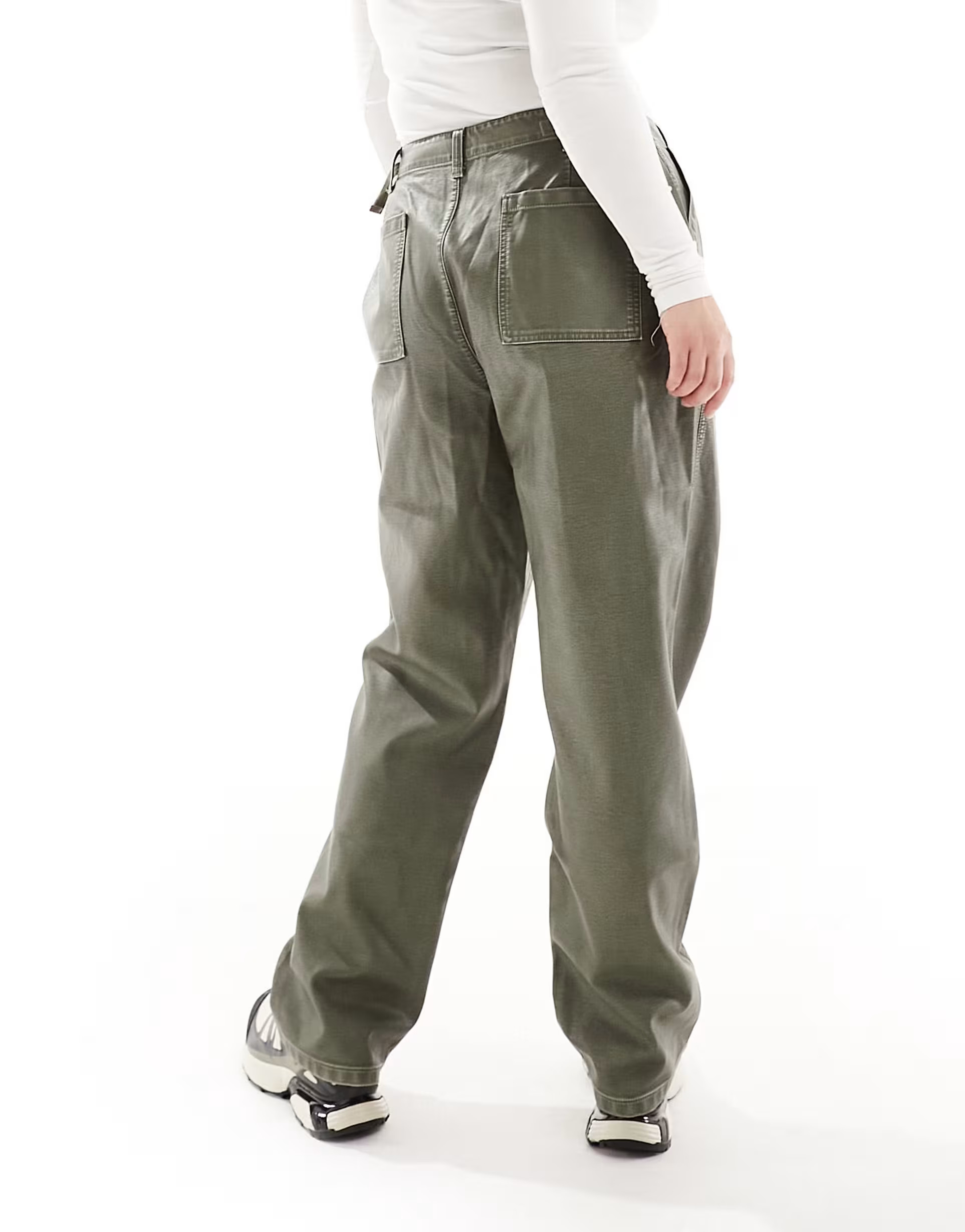 ASOS DESIGN Curve washed leather look pants with adjustable waist in khaki | ASOS (Global)