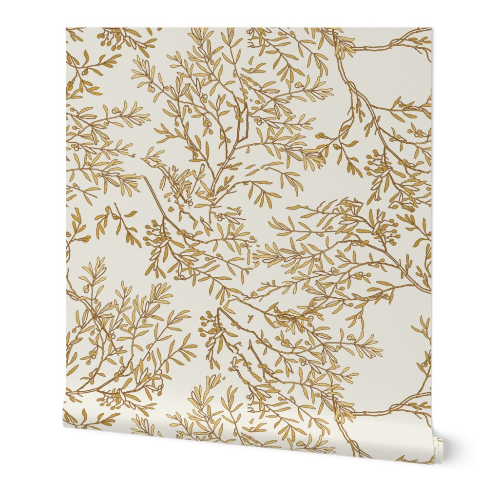 Gold Branches on Cream Toile Chinoiserie Ivory Wallpaper | Shutterfly | Shutterfly