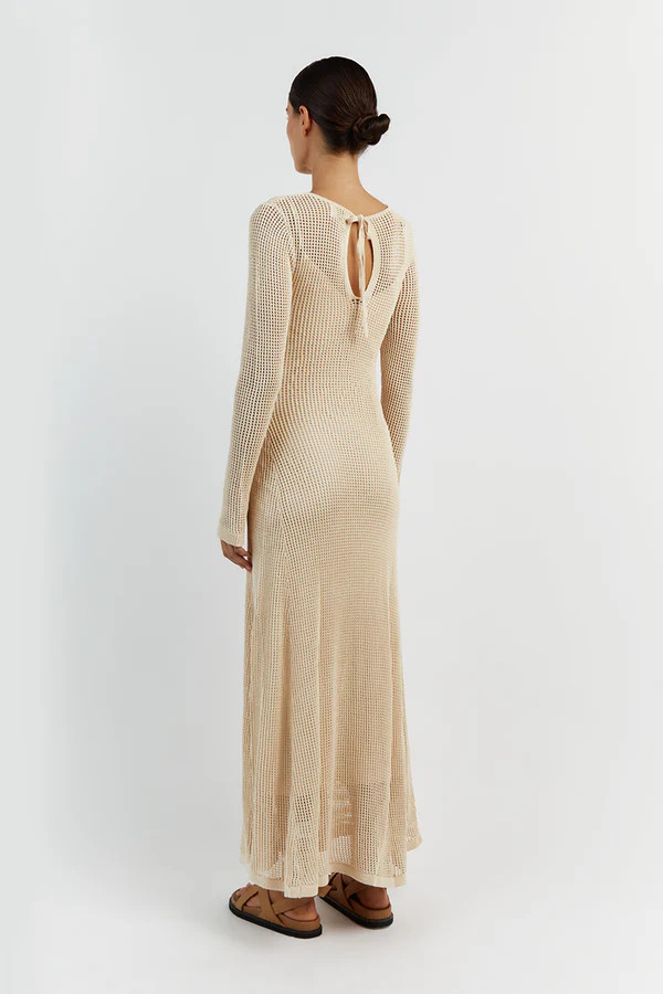 OPHELIA NATURAL LONG SLEEVE CROCHET MAXI DRESS | DISSH