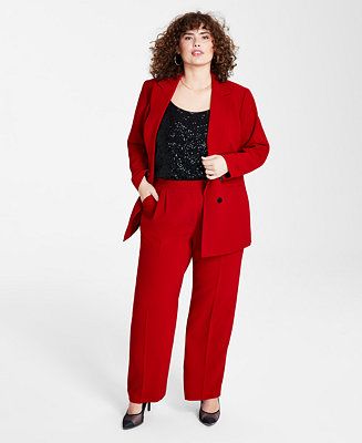Bar III Plus Size Faux Double-Breasted Blazer, Sequin Scoop-Neck Camisole & Textured Crepe Wide-L... | Macy's
