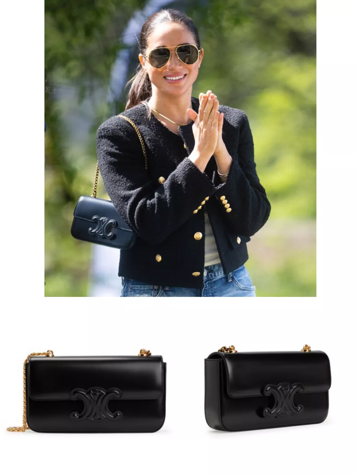 Celine - Chain Shoulder Bag Cuir Triomphe in Shiny Calfskin Black for Women - 24S
