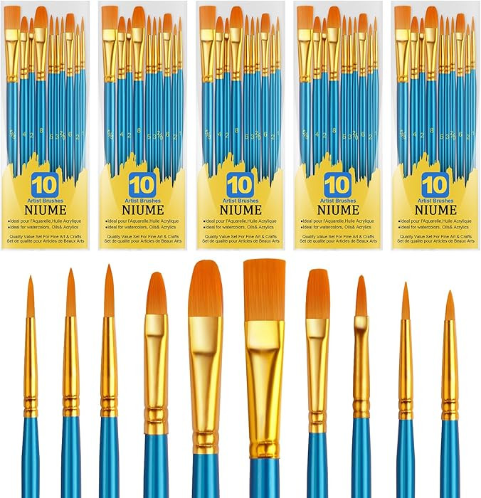 Acrylic Paint Brushes Set, 50Pcs Round Pointed Tip Artist Paintbrushes for Acrylic Painting Oil W... | Amazon (US)