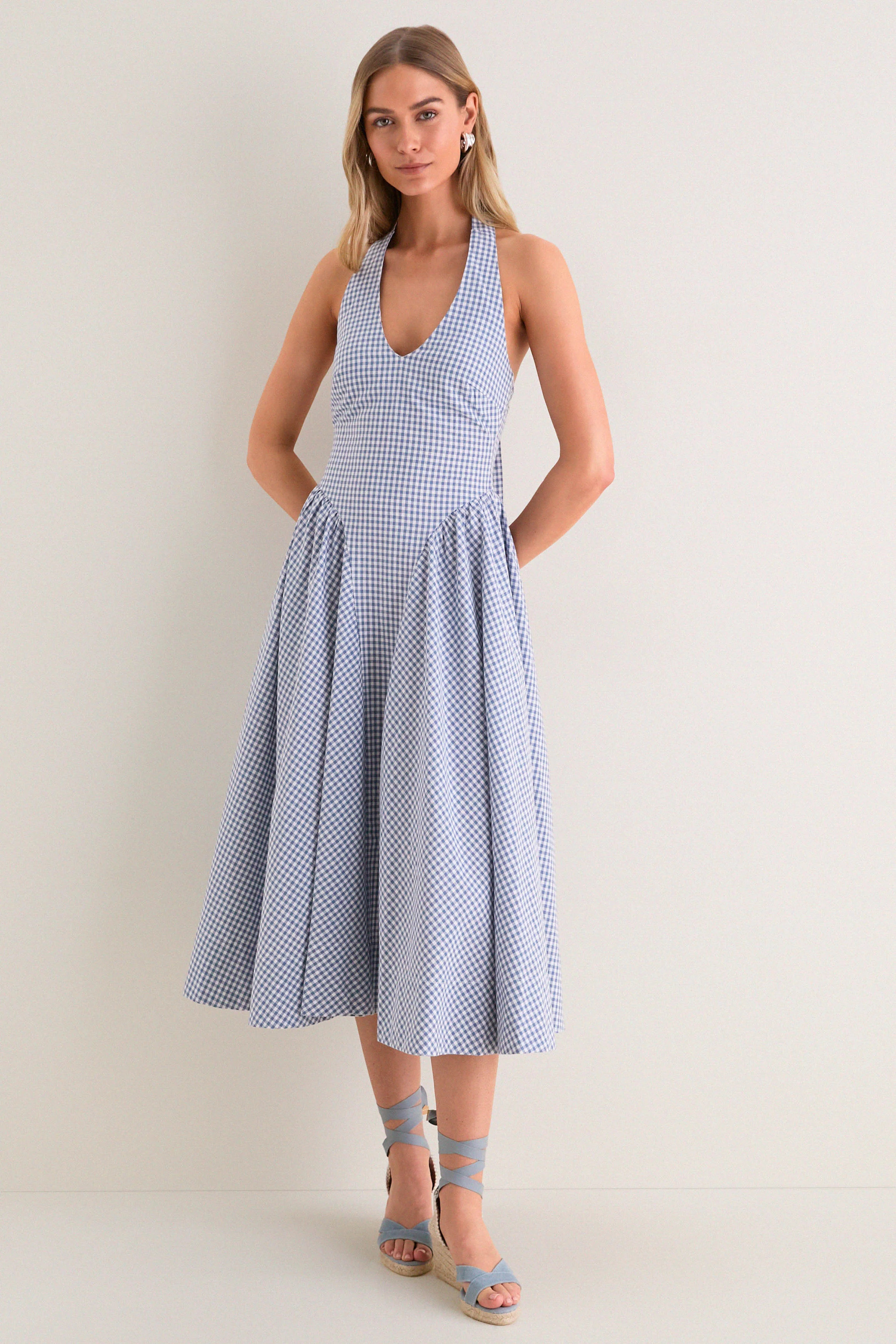 Blue Gingham Meana Halter Midi Dress | Tuckernuck (US)
