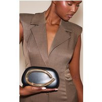 Black PU Oval Handle Hard Clutch Bag, Black | PrettyLittleThing UK