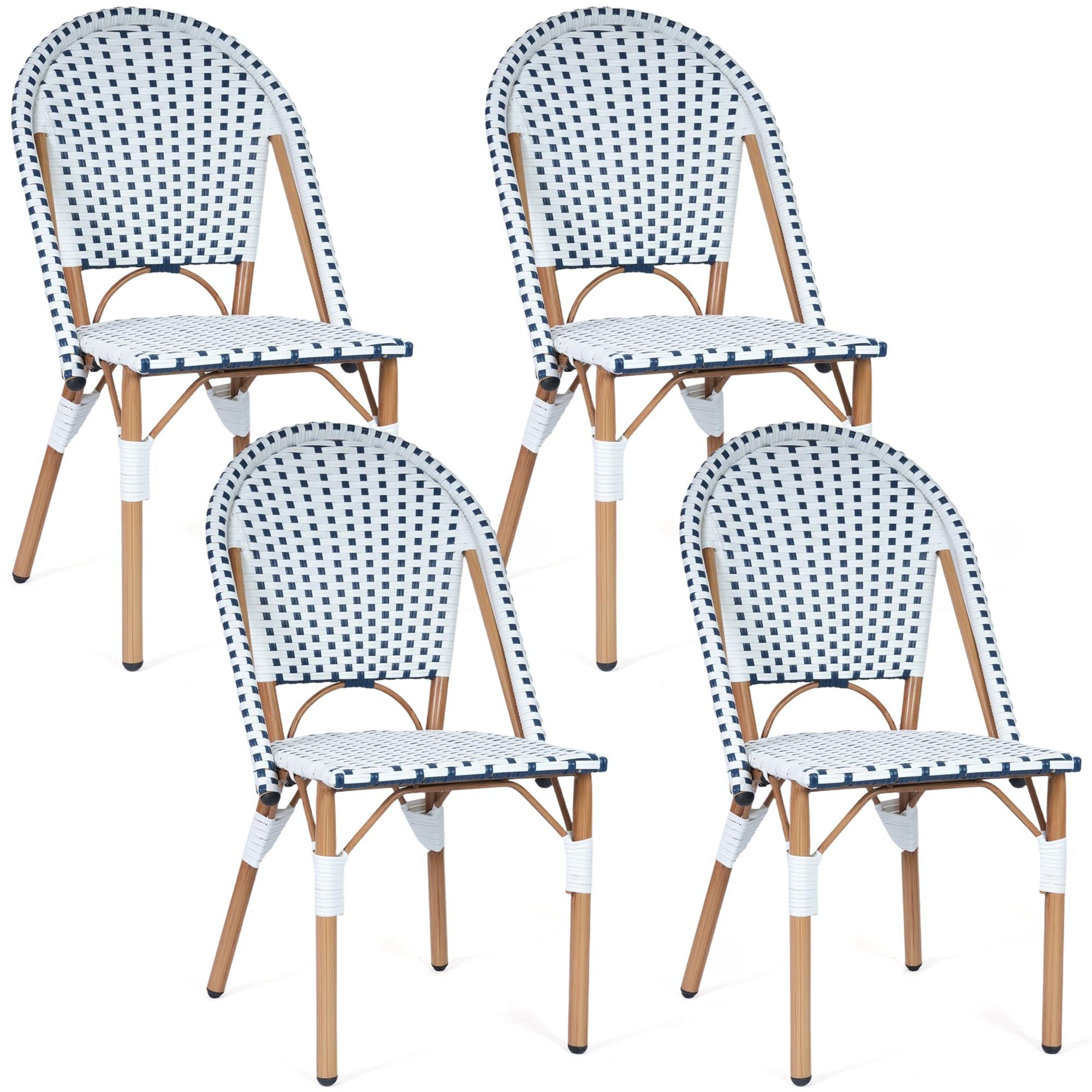 Patio French Chairs Set of 4, Outdoor Hand-Woven PE Wicker Armless Dining Chairs w/Metal Frame, R... | Amazon (US)