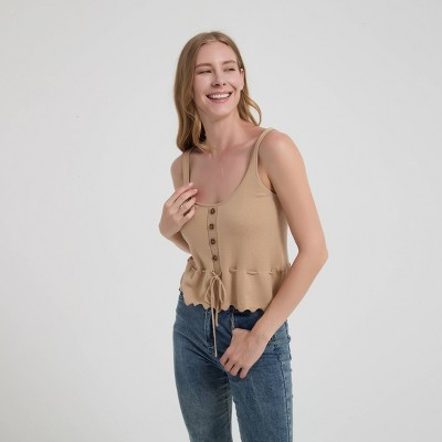 Women's Scoop Neck Buttoned Tank Top - Universal Thread™ Taupe M | Target