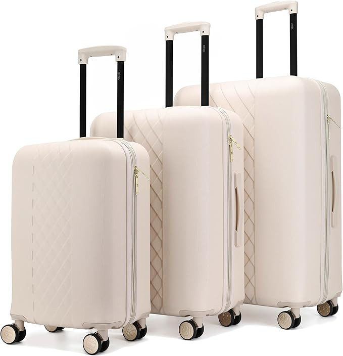 Badgley Mischka Diamond Hard Expandable Spinner Luggage Set (3 Piece) (Champagne-Black Bars) | Amazon (US)