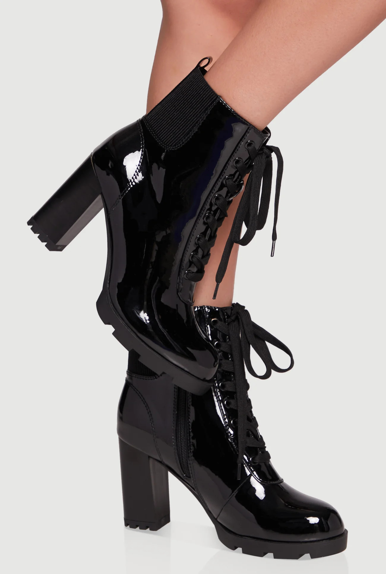 Side Zip Lace Up Block Heel Combat Boots | Rainbow Shops