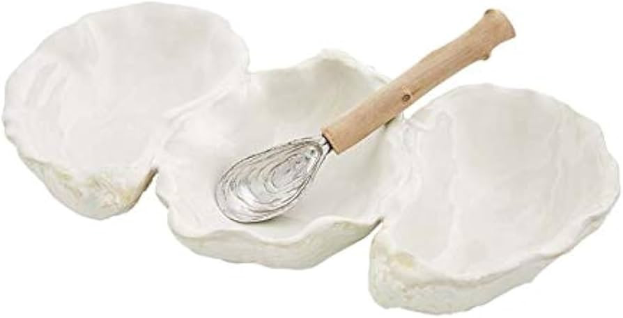 Mud Pie Oyster Shaped Triple Dip and Serving Set, White, 10.25" x 5.5" | Amazon (US)