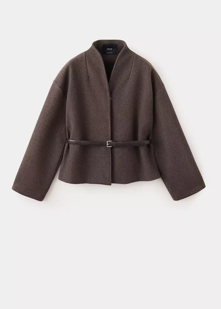 Jacket with stand-up collar and belt | Mango (US/MX/AU)