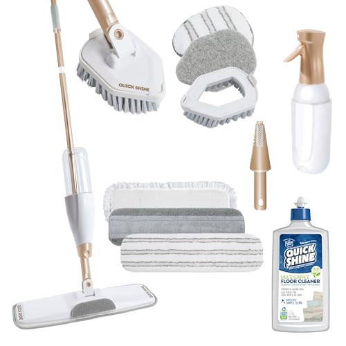 Quick Shine Ultimate Gold Spray Mop Kit | All-in-One 11 Pc Kit w/ Interchangeable Attachments | Floor Cleaner Included | No Batteries Needed | Pro Cleaning System for All Floor Types | 2-in-1 Mop | Amazon (US)