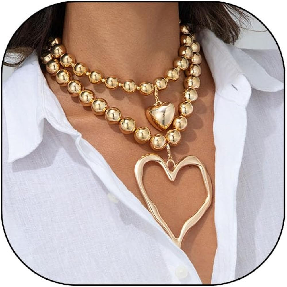 Y2k Large Hollow Heart Necklaces for Women Big Chunky Heart Pendant Necklace Exaggerated Layered ... | Amazon (US)