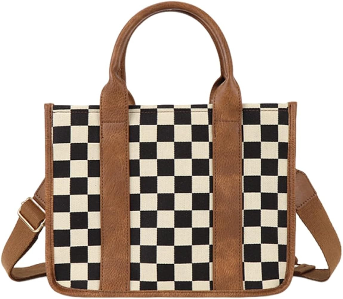 Checkered Tote Bag for Women - Plaid Handbag Checkerboard Crossbody Shoulder Bag Trendy Checkered... | Amazon (US)