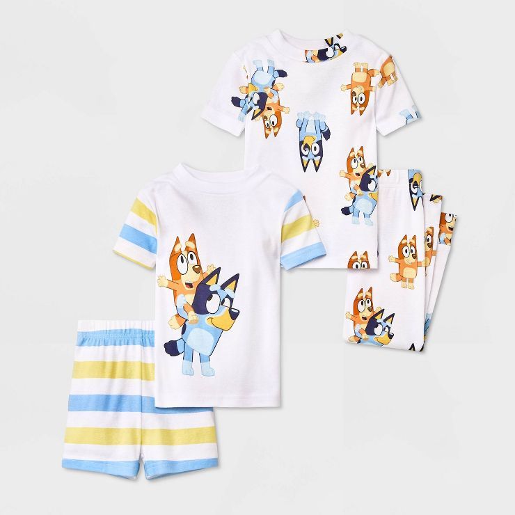 Toddler Boys' 4pc Bluey Striped Snug Fit Pajama Set - White | Target