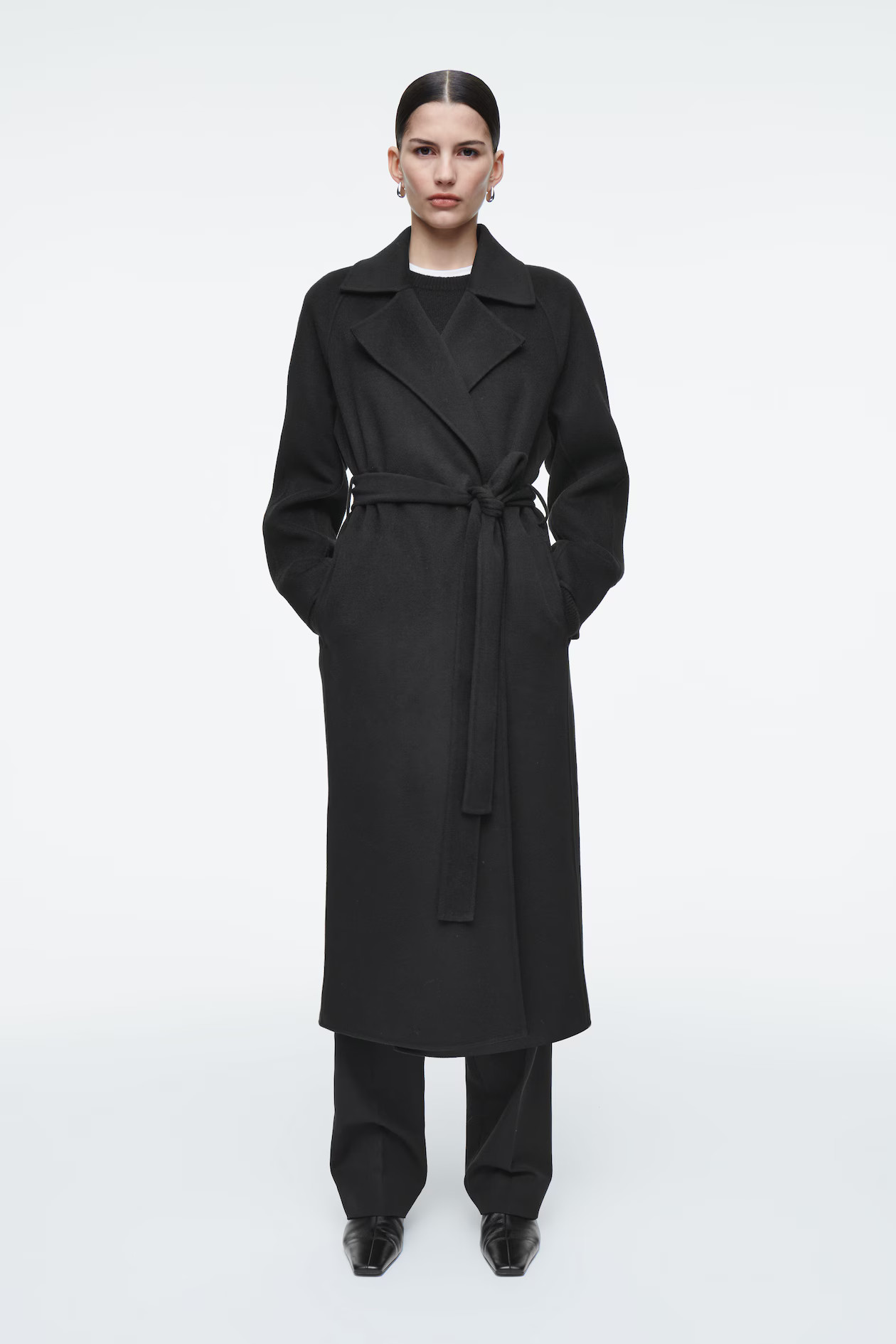 BELTED DOUBLE-FACED WOOL COAT - BLACK | COS DE | COS (EU)