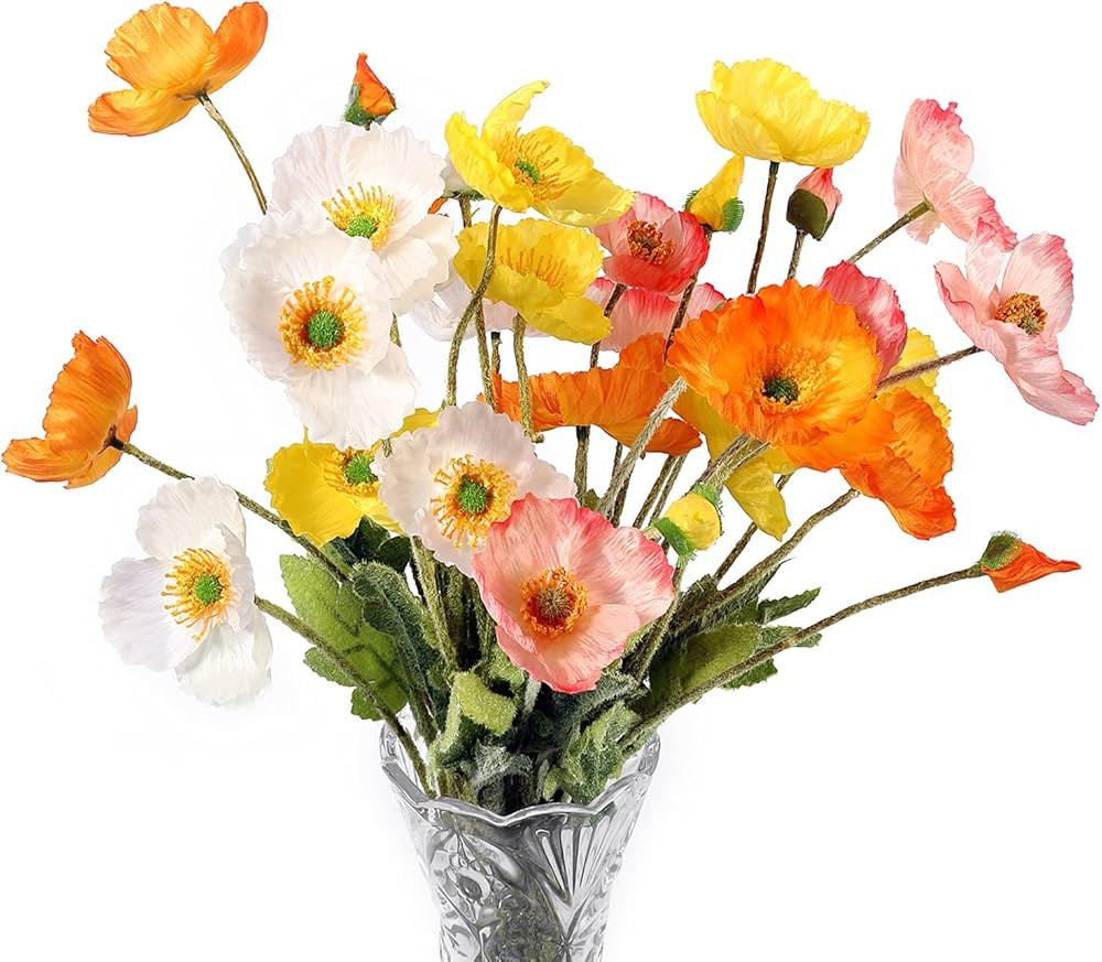 Artificial Flowers Silk Poppy Flowers for Decoration Realistic Bouquet Home Decor Faux Flower Pac... | Amazon (US)