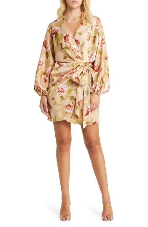 WAYF Amour Floral Long Sleeve Wrap Dress in Champagne Roses at Nordstrom, Size X-Small | Nordstrom