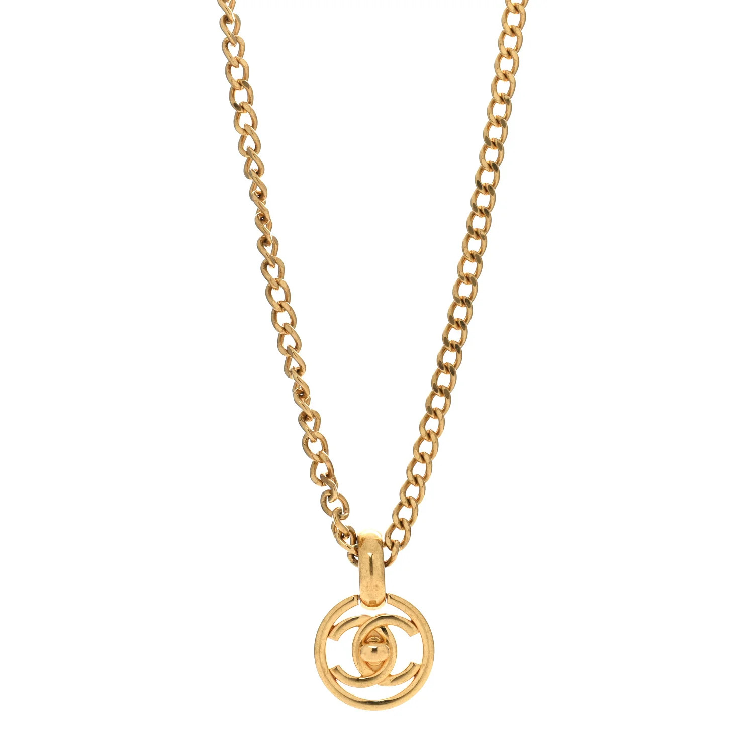Chain Link CC Turn Lock Medallion Pendant Necklace Gold | FASHIONPHILE (US)