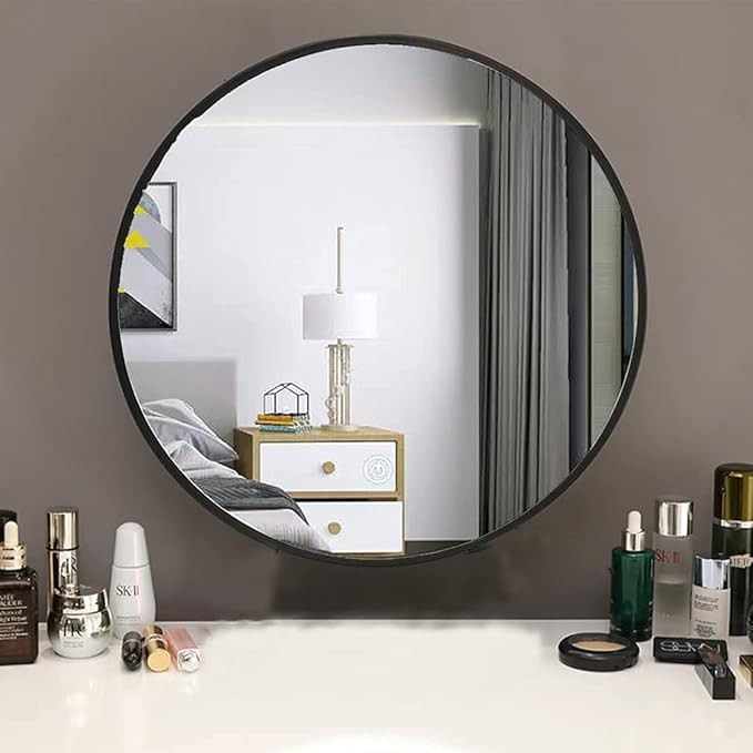 Circle Wall Mirror Black Round Wall Mirror for Entryways, Washrooms, Living Rooms - Metal Black /... | Amazon (US)