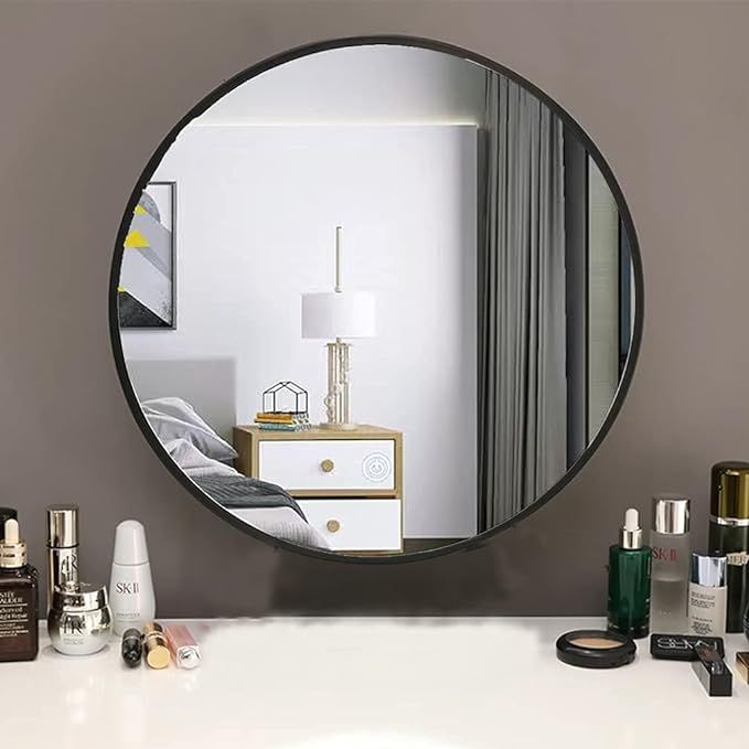 Circle Wall Mirror Black Round Wall Mirror for Entryways, Washrooms, Living Rooms - Metal Black /... | Amazon (US)