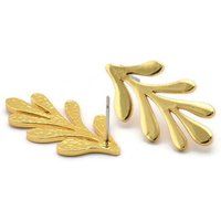 Gold Leaf Earring, 2 Plated Brass Stud Earrings | 29x15x1.50mm N1711 | Etsy (US)