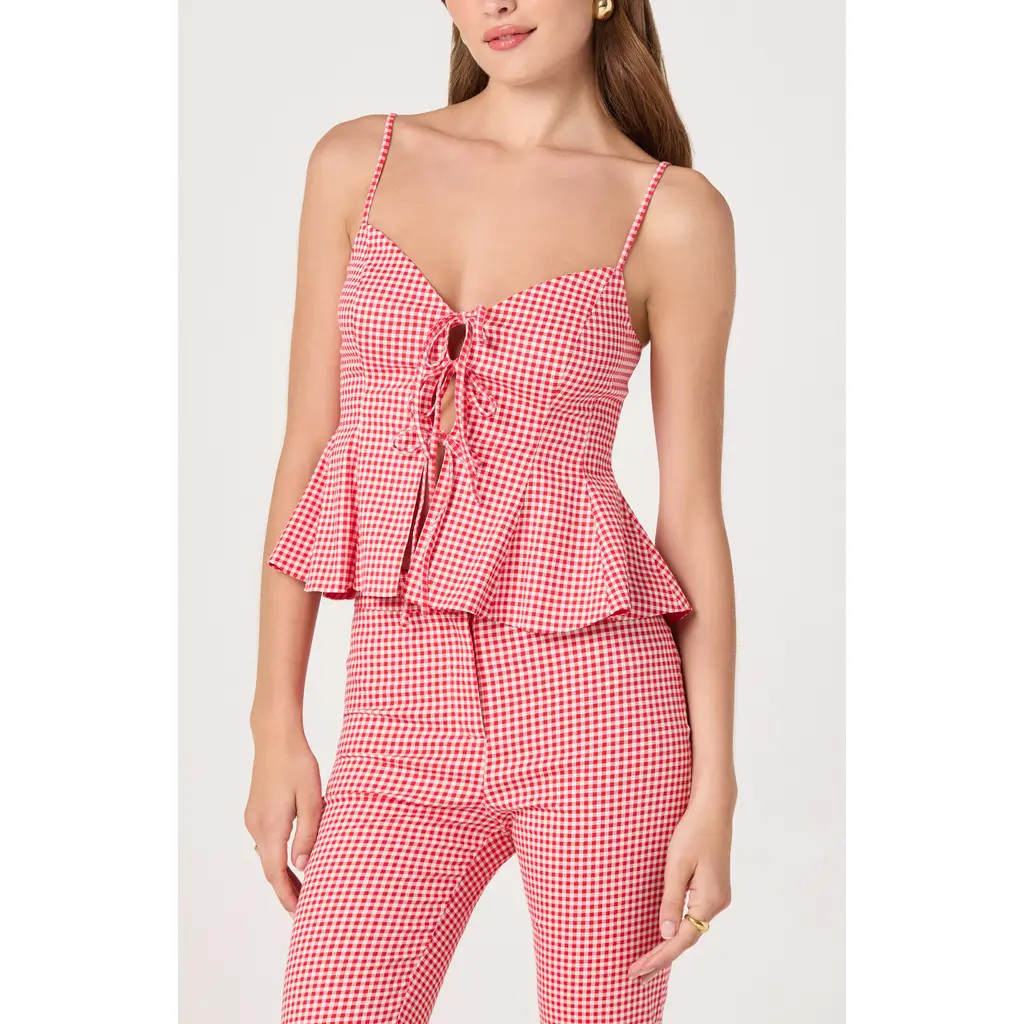 ASTR the Label Alma Stretch Cotton Gingham Top in Red Gingham at Nordstrom, Size Small | Nordstrom