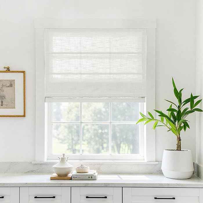 TWOPAGES Linen Roman Shades for Windows Custom Cordless Blinds for Indoor Windows,French Doors,Be... | Amazon (US)