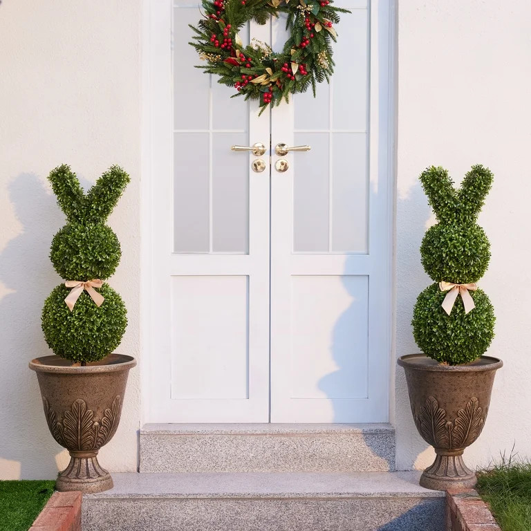 DR.Planzen 2 Pack 36'' Artificial Boxwood Easter Bunny Topiary, Green Spring Outdoor Indoor Decor | Walmart (US)