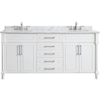 Aberdeen 72 in. W x 22 in. D Bath Vanity in White with Carrara marble Top with White Sinks | The Home Depot