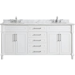 Aberdeen 72 in. W x 22 in. D Bath Vanity in White with Carrara marble Top with White Sinks | The Home Depot
