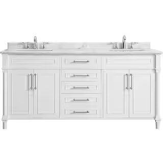 Aberdeen 72 in. W x 22 in. D Bath Vanity in White with Carrara Marble Top with White Sinks | The Home Depot