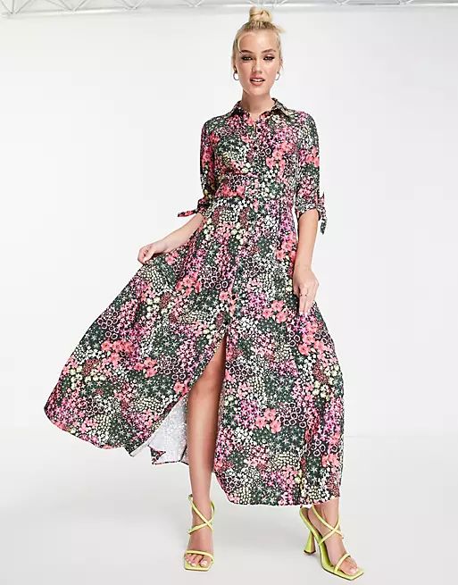 Style Cheat belted shirt midi dress in mixed florals | ASOS | ASOS (Global)