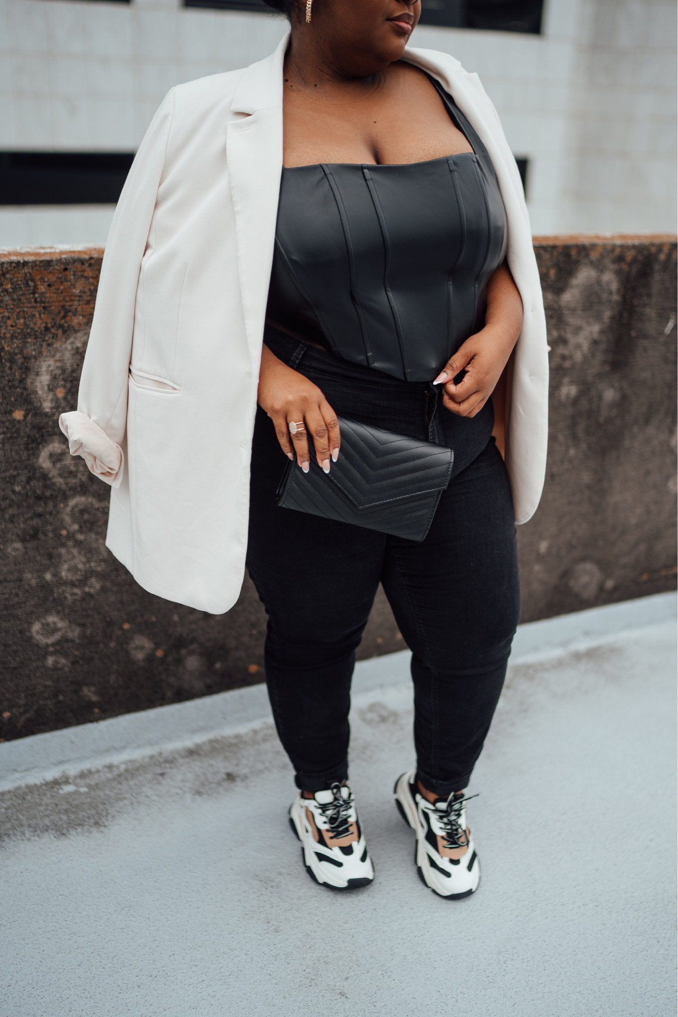 Women’s plus size outfit. Girls night outfit. 

Eloquii blazer. Oversized blazer outfit. Revolve corset. Revolve plus size. Revolve outfit. Old navy plus size. Steve Madden sneakers. Neutral sneakers. 

#LTKcurves #LTKshoecrush #LTKstyletip