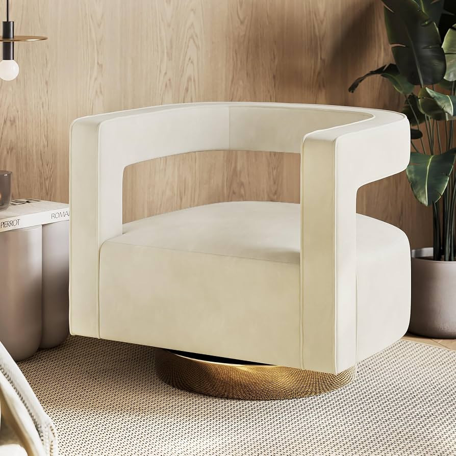 BELLEZE Swivel Accent Chair, Modern Barrel Chair Comfy Velvet Curved Back Round Chair with Gold B... | Amazon (US)