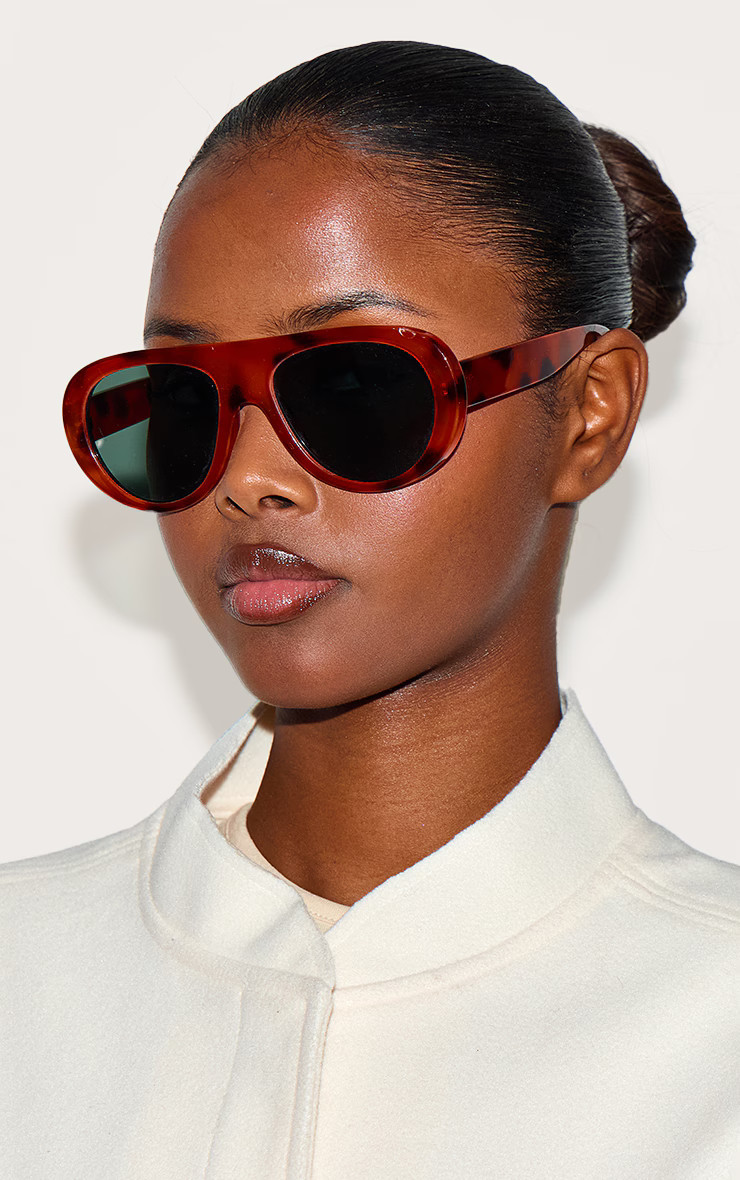 Orange Tortoiseshell Oversized Round Aviator Sunglasses | PrettyLittleThing US