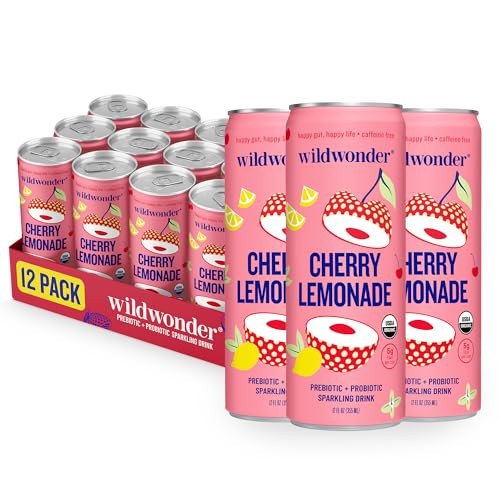 wildwonder Cherry Lemonade Sparkling Probiotic Drink, 12 Pack | Amazon (US)