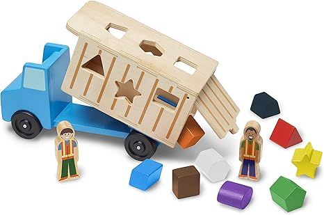 Melissa & Doug Shape-Sorting Wooden Dump Truck Toy With 9 Colorful Shapes and 2 Play Figures | Amazon (US)