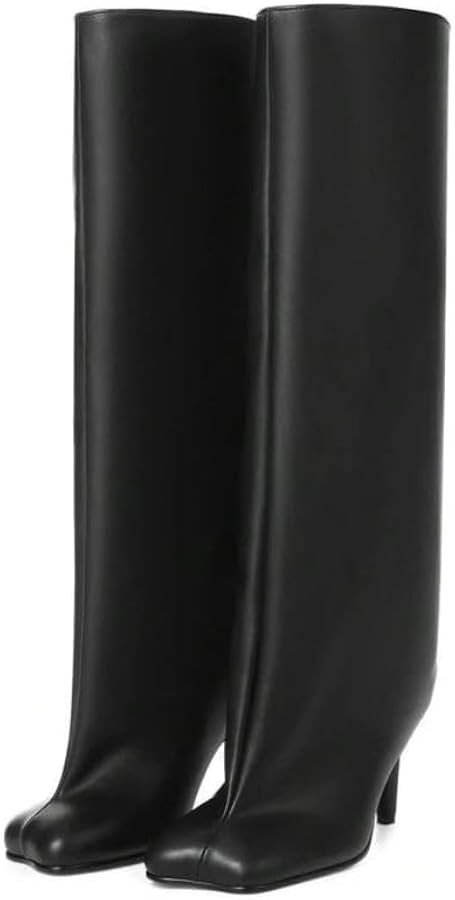 Knee High Boots for Women Faux Suede Wide Calf Square Toe Tall Stiletto Kitten High Heels Thigh L... | Amazon (US)