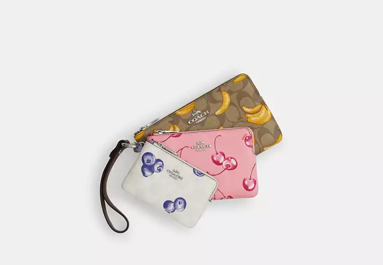 Corner Zip Trio In Signature Canvas With Fruit Print | Coach Outlet US