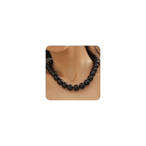 Large Red Beaded Choker Necklace for Women Vintage Black Pearls Balls Bead Collar Necklaces Chunk... | Amazon (US)