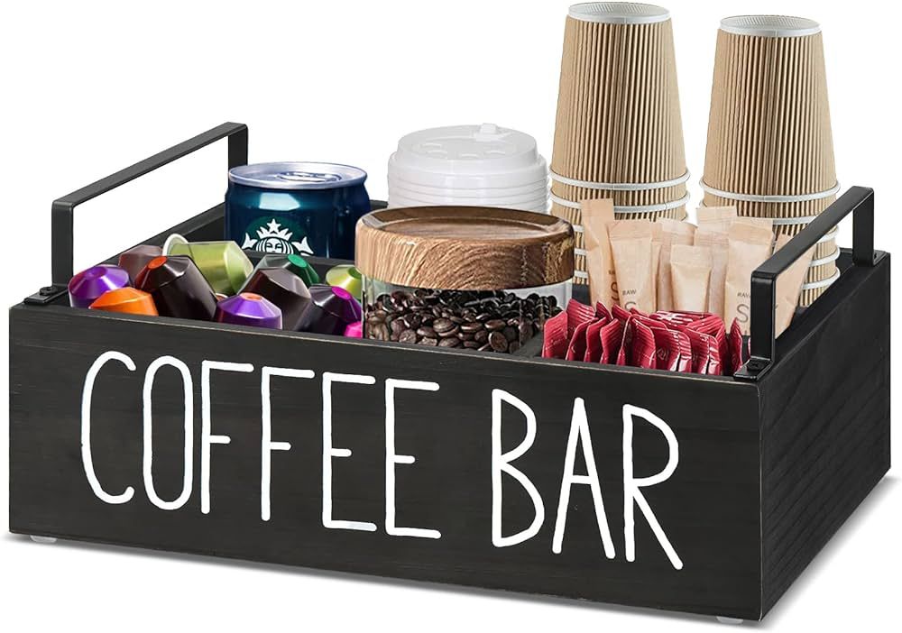Coffee Station Organizer, Wooden Coffee Bar Accessories Organizer for Counter, Farmhouse Kcup Cof... | Amazon (US)