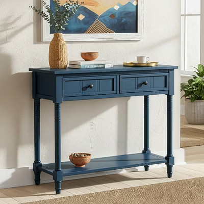 GDFStudio Darren Traditional Entryway Console Table with 2 Drawers and Bottom Shelf, Dark Navy | Target