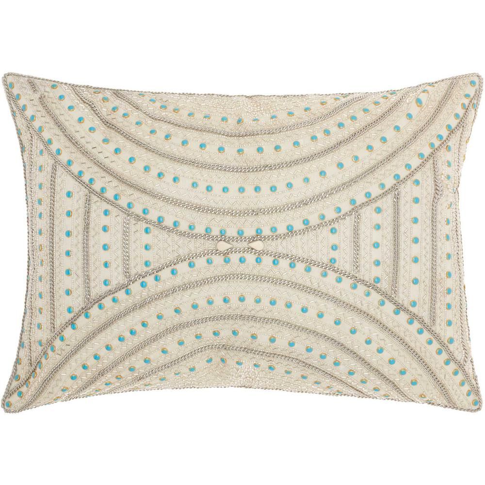 Mina Victory 14 in. x 20 in. Beaded Aztec Ivory Pillow-035488 - The Home Depot | The Home Depot
