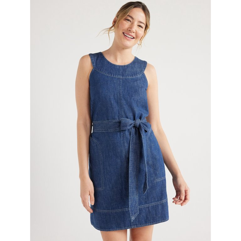 Free Assembly Women’s Round Neck Denim Shift Dress, Sizes XS-XXL | Walmart (US)