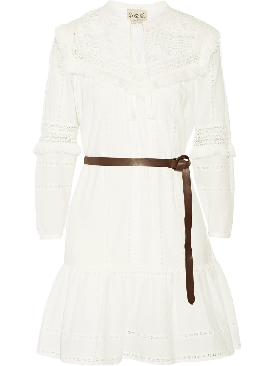 SEA Fringed Broderie Anglaise Cotton Dress, White, Women's, Size: 8 | NET-A-PORTER (US)