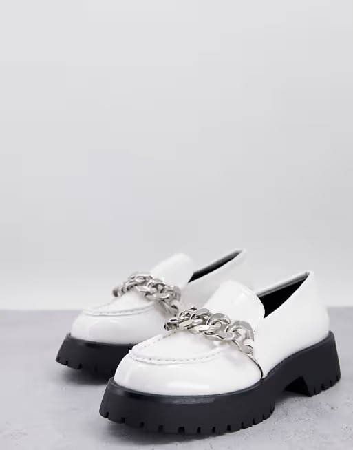 ASOS DESIGN Mai chunky chain loafers in white patent | ASOS | ASOS (Global)