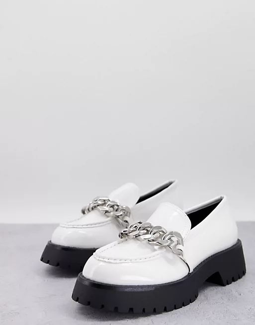 ASOS DESIGN Mai chunky chain loafers in white patent | ASOS (Global)