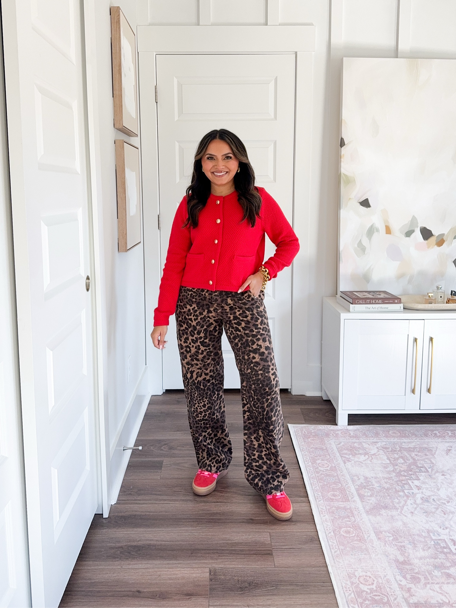 Red cardigan size xs TTS
Leopard print jeans size 26 short TTS
Pink and red sneakers size 5.5 - these run big so i sized down a whole size. The ones I linked are the exact same color but mine are old and have a white tongue instead of black


#LTKStyleTip #LTKSaleAlert #LTKPetite